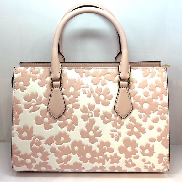 Michael Kors Sheila Medium Sequined Floral Satchel Bag Powder Blush Multi - Picture 7 of 12
